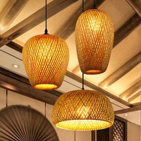Suspension LED en bambou tressé naturel, style rustique, vagues en rotin pour restaurant, culot E26, taille moyenne