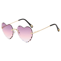 Hkimdl — lunettes de soleil roses en forme de cœur pour femmes, sans bords, monture métallique fine, ondulée, coupe diamant, amour