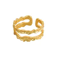 เครื่องประดับทองที่เรียบง่าย18พันแหวนเรขาคณิตเส้นตาข่ายชุบทองแหวนปรับสำหรับผู้หญิง