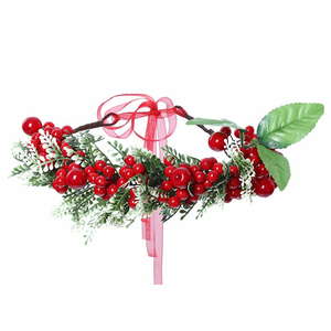 Couronnes de Noël en tissu et fleurs artificielles, avec fruits rouges, pour filles et femmes, idéales pour les fêtes et mariages - Product Image 5