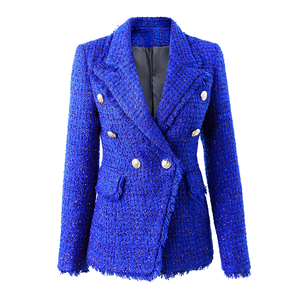 2025 New <strong>Royal</strong> <strong>Blue</strong> Tweed <strong>Jacket</strong> <strong>for</strong> <strong>Women</strong> Double-Breasted with Button Decoration Solid Pattern Luxury Winter Blazer - Product Image 1