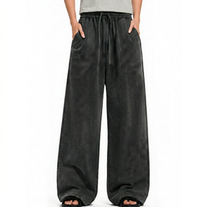 Pantalon de survêtement en molleton sur mesure, coupe ample, mélange coton-polyester, taille mi-haute, cordon de serrage peint, décontracté pour homme, écologique - Product Image 2