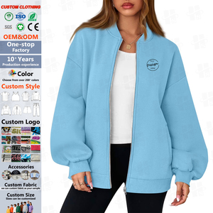 Vente en gros de sweat-shirts surdimensionnés pour femmes avec fermeture éclair, logo brodé personnalisé, épaules tombantes, en polaire, veste à fermeture éclair intégrale, vêtements d'automne - Product Image 1