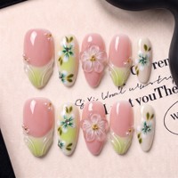 Peel Press Go French Medium Almond Faux Ongles à Presser Faits Main en PMMA Couverture Complète Prêts à Porter Sans Lime 10 Pièces