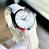 Damen Automatik-Armbanduhr aus Edelstahl mit Lederarmband, Einfacher Drei-Zeiger-Chronograph, Datumsanzeige, Saphirglas, 50m Wasserdicht