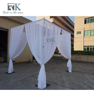 6ft-10ft ขาตั้งเสาผ้าม่านทรงสี่เหลี่ยมพร้อมอุปกรณ์ประกอบงานแต่งงานผ้าชีฟองสีขาว - Product Image 6