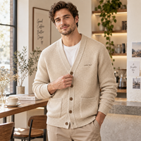 Cardigan en maille texturée à col en V pour homme, veste décontractée à manches longues avec poches, personnalisable avec logo, OEM ODM, vente en gros