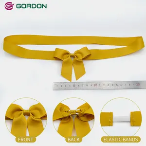 Gordon Ribbons disesuaikan ukuran pita pre-tied kemasan hadiah pita poliester pita busur simpul dengan lingkaran cincin elastis