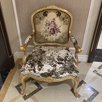 Lakasa Freizeitstuhl Französischer Neoklassischer Stoffsessel Europäischer Stil Wohnzimmer Massivholz Geschnitzter Sofastuhl Abnehmbar