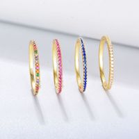 Bague Simple en argent Sterling 925 pour femme, anneau rond CZ éternité, zircon cubique, empilable, plaqué or, bague arc-en-ciel, bijoux