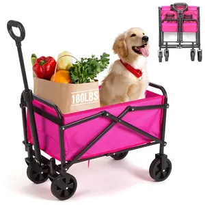 Small Folding Wagon Cart With Wheels Up To 180lbs Collapsible Portable Beach Garden Wagon For Grocery Shopping Camping