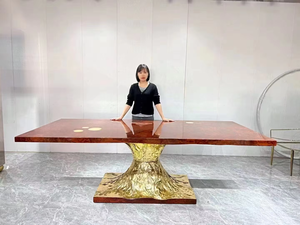 طاولة من الخشب الصلب 12 مقعد راقية-طقم أثاث فيلا حديث نحاسي مصقول مسحوب يدويًا لغرفة الطعام - Product Image 3