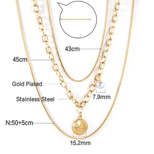 Nouveau design 2022 : Collier pendentif triple chaîne en acier inoxydable, style hip-hop cool et populaire, avec perle Terre délicate – Tendance mode - Product Image 2