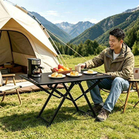 Table de camping pliable portable, installation rapide, acier au carbone épaissi, imperméable, multifonctionnelle pour barbecue en plein air, famille