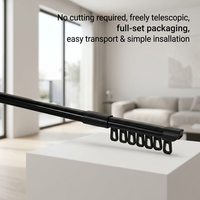 Rail de rideau télescopique en aluminium noir élégant, sans découpe, extensible, glisse silencieuse et fluide, 0,65-5,1 m, installation facile DIY
