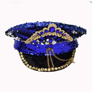 Manwu หมวกปักเลื่อมสีฟ้าสุดหรูจากโรงงานพร้อมเพชรสามารถปรับแต่งการเผาไหม้ได้สำหรับงานปาร์ตี้ชายหาดกลางแจ้ง - Product Image 6