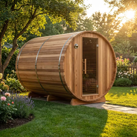 Sauna extérieur moderne en forme de baril électrique avec des tuiles en cèdre rouge massif pour utilisation en villa