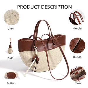 Bolso Tote de Cuero y Lino de Lujo, Elegante y Premium, con Textura Natural Mixta, para Uso Diario, Oficina, Trabajo y Compras - Product Image 2