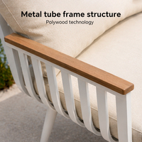 Ensemble de canapés de patio modernes HOMFUL en aluminium, structure entièrement démontable, coussins en polyester 200g et accoudoirs imitation bois