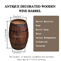 Baril à vin en bois de chêne carbonisé vieilli de 50 cm de hauteur, en forme de baril, pour décoration de mariage, fête, Noël, expositions, cave à vin, bar