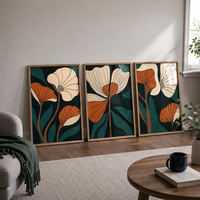 HAOWAI OEMODM Lot de 3 tableaux muraux abstraits scandinaves botaniques, impressions florales sombres, affiches murales abstraites de fleurs turquoise, décoration murale