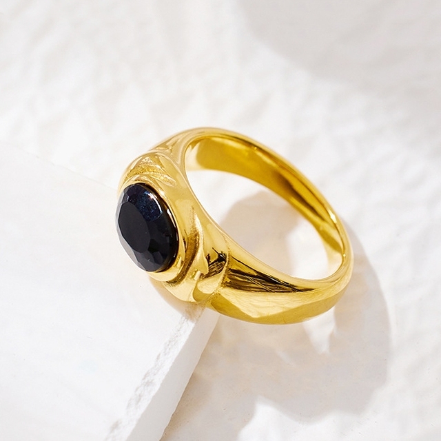 European and American Fashion Personality Stainless Steel Casting Gemstone Ring Women's Simple Ring Jewelry Accessories Colorful