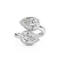 DEF Renk VS VVS Berraklık 10K 14K 18K Som Altın Armut Kesim Laboratuvarda Yetiştirilmiş Elmas Toi Et Moi Çift Armut Elmas Yüzük Sarmalı Tarz Yüzük