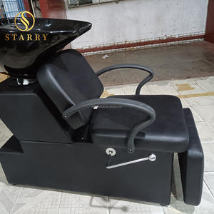 Colocar muebles de salón de cuero negro lavado de cabello Unidad de retrolavado lavabo peluquería lavabo Silla de champú - Product Image 2