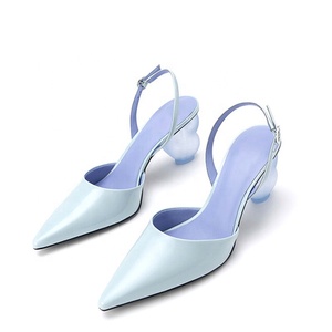 Fancy Women Unique Heart Shape Heels Pointy Toe Dress <b>Shoes</b> Office Lady Sexy Sling Backs Blue Sandals Custom Logo - Product Image 3