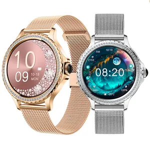 2024 Lady Mini HK27 1.32Inch Round Metal Smart Watch NFC Voice Assistant Sleeping Monitoring Weather Forecast BT Incoming Call