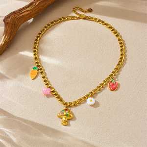 Nouveau collier en acier inoxydable imperméable à l'eau avec pendentif en forme de champignon, motif de dessin animé d'été, sans ternissement, plaqué or 18 carats - Product Image 3