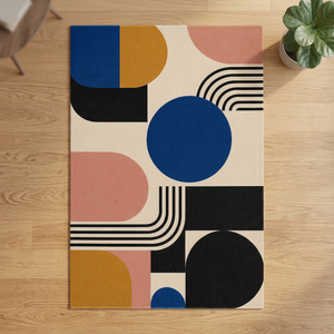 Alfombra de Lana Tejida a Mano con Diseño Geométrico Bauhaus, Alfombra Moderna de Mediados de Siglo, Arte Abstracto, Lujo, Tamaño Personalizado - Product Image 2