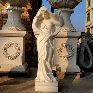 สวนกลางแจ้งชีวิตขนาดธรรมชาติหินมือแกะสลักสีขาวไขมันเลดี้รูปปั้นหินอ่อนประติมากรรม - Product Image 2