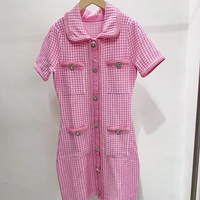 NNR Nouveau Design Robes Décontractées Elégantes Femmes Été Rose Bouton Décoration Mini Femmes Robes Tricotées