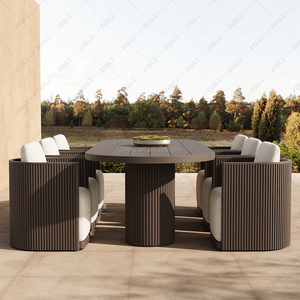 Ferly hiện đại nhôm ngoài trời bàn ăn thiết lập với 6 ghế Tất cả thời tiết Patio đồ nội thất sân vườn - Product Image 1