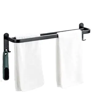 Bathroom towel bars black stainless steel double towel bar toilet towel bar with hooks
