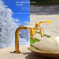 Robinet de jardin en laiton massif à double sortie avec poignée jaune pour cour extérieure, ferme, terrasse, robinet d'eau anti-gel