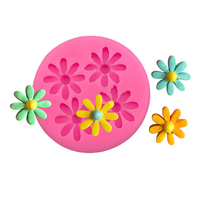 Cetakan Silikon Dekorasi Kue Fondant Bentuk Bulat 3D 4 Bunga Aster Kecil yang Cantik untuk DIY