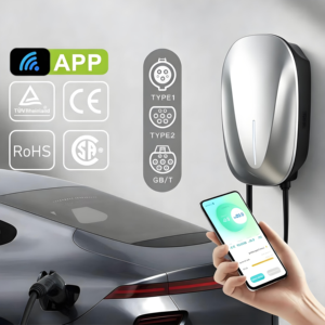 สถานีชาร์จรถยนต์ไฟฟ้าแบบติดผนัง รุ่นใหม่ 32A 7kW Type 2 สีขาว พร้อมหน้าจอ LCD รองรับการ์ด  ระบบความปลอดภัยอัจฉริยะ IP65 ใช้งานได้ทั้งภายในและภายนอกอาคาร - Product Image 3