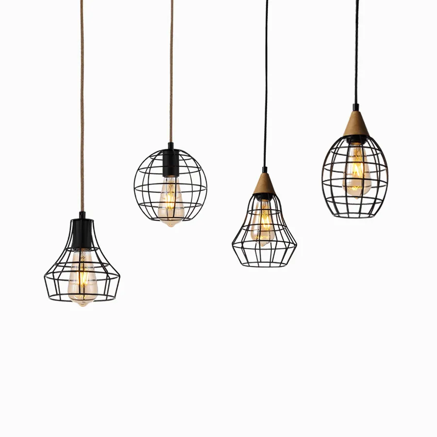 Asılı ışık endüstriyel LED dekorasyon lamba Metal demir Retro Modern basit sanat restoran kolye ışık çubuğu siyah avize