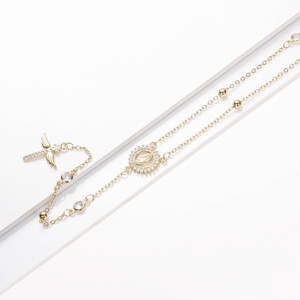 CM 보석 구슬 체인 지르콘 목걸이 금도금 크로스 칼라 산타 유다 로사리오 성모 마리아 14K 가톨릭 묵주 종교 - Product Image 5