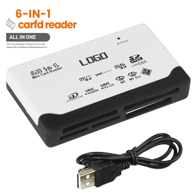 All in One Card Reader TF MS M2 XD CF SD Carder Reader USB 2.0 480Mbps Card Reader Mini Memory Cardreader with Date Line