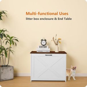 Mueble <span class=keywords><strong>para</strong></span> Arenero de Gatos Oculto, Entrada Reversible (Izquierda o Derecha), Baño, <span class=keywords><strong>Mesa</strong></span> Auxiliar, Blanco y Marrón Rústico - Product Image 2