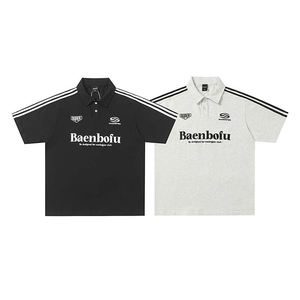 Polo Personalizable de Manga Corta con Bordado de Letras Resistentes y Rayas, Estilo Urbano, Holgado y Versátil para Hombre - Product Image 5