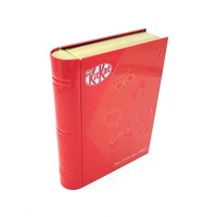 Grand livre personnalisé Boîte en fer blanc Biscuit au chocolat Boîte d'emballage en fer blanc en forme de livre avec plateau intérieur en plastique