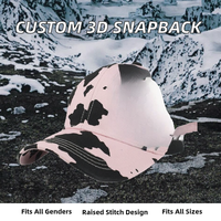 Groothandel op maat gemaakte 3D snapback cap koeienprint roze zwart reliëf geborduurde pet heren dames verstelbare platte klep streetwear lage minimale bestelhoeveelheid