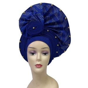 MH-1199 Pañuelo Nigeriano Auto Gele Aso Oke, Turbante Africano, Sombrero Musulmán para Mujer, Hiyab, Pañuelo para la Cabeza, Turbante con Cuentas de Piedra, Gorro Gele - Product Image 5