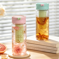 Botella de agua con infusor de frutas de 450 ml, con cesta de té extraíble, correa de silicona para transportar, disponible en stock para bebidas frías y viajes.