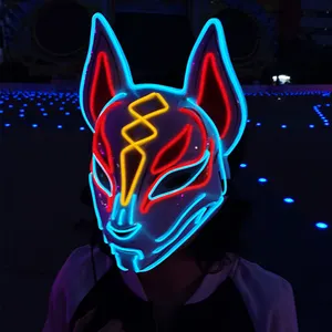 Leuchtende EL Wire Glowing Japanische Anime Cosplay LED Leuchten Kostüm Fox Drift Mask für Halloween Karneval Party Supplies