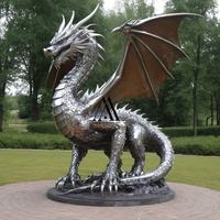 Statue de dragon en métal de taille réelle personnalisée Sculpture de dragon d'extérieur en acier inoxydable de jardin
